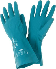 Ansell - Size M (8), 12" Long, 12 mil Thick, Supported, Nitrile Chemical Resistant Gloves - Smooth Finish, Foam Lined, Green - Americas Tooling