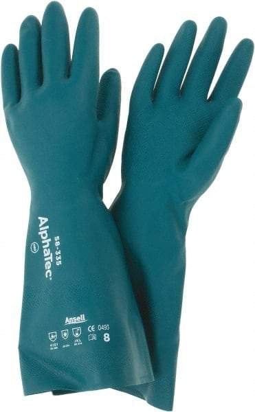 Ansell - Size M (8), 15" Long, 17 mil Thick, Supported, Nitrile Chemical Resistant Gloves - Smooth Finish, Foam Lined, Green - Americas Tooling