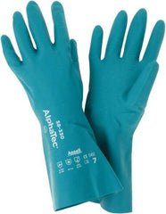 Ansell - Size S (7), 12" Long, 12 mil Thick, Supported, Nitrile Chemical Resistant Gloves - Smooth Finish, Foam Lined, Green - Americas Tooling