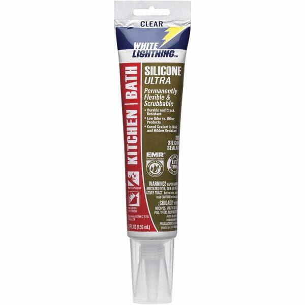 White Lightning - 5.3 oz Tube Clear Silicone Sealant - -80 to 450°F Operating Temp, 30 min Tack Free Dry Time, 24 hr Full Cure Time - Americas Tooling