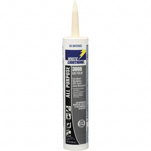 White Lightning - 10 oz Tube Almond Acrylic Latex & Silicone Joint Sealant - -30 to 180°F Operating Temp, 10 min Tack Free Dry Time, 5 to 7 Days Full Cure Time - Americas Tooling