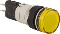 Schneider Electric - 48-120 VAC/VDC Yellow Lens LED Pilot Light - Round Lens, Quick Connect Connector, 18mm Wide, Vibration Resistant - Americas Tooling