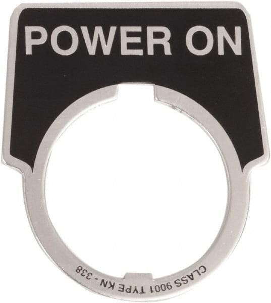 Schneider Electric - Aluminum Legend Plate - Power On - Black Background, 30mm Hole Diameter, 1-3/4 Inch Wide - Americas Tooling