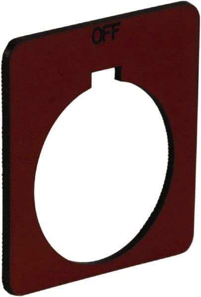 Schneider Electric - Square, Plastic Legend Plate - Off - Red Background, Black Letters, 1.2 Inch Hole Diameter, 1-3/4 Inch Square - Americas Tooling