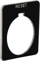 Schneider Electric - Square, Plastic Legend Plate - Reset - Black Background, White Letters, 1.2 Inch Hole Diameter, 1-3/4 Inch Square - Americas Tooling