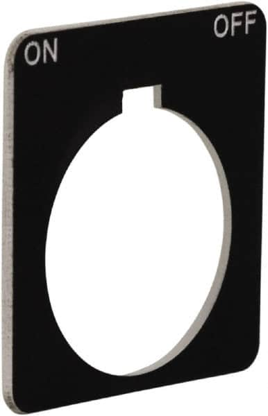 Schneider Electric - Square, Plastic Legend Plate - On-Off - Black Background, White Letters, 1.2 Inch Hole Diameter, 1-3/4 Inch Square - Americas Tooling