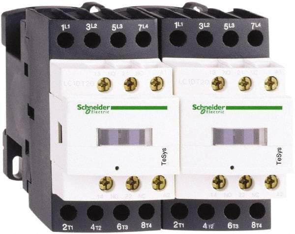 Schneider Electric - 4 Pole, 24 Coil VAC at 50/60 Hz, 20 Amp at 440 VAC, Reversible IEC Contactor - Bureau Veritas, CCC, CSA, CSA C22.2 No. 14, DNV, EN/IEC 60947-4-1, EN/IEC 60947-5-1, GL, GOST, LROS, RINA, RoHS Compliant, UL 508, UL Listed - Americas Tooling