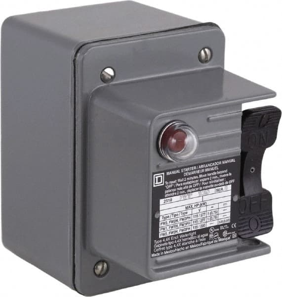 Square D - 1 Pole, 16 Amp, NEMA, Enclosed Toggle Manual Motor Starter - 1 hp at 115 VAC, 1 hp at 230 VAC, 1 hp at 277 VAC, CE, CSA, NEMA 4 & UL Listed - Americas Tooling