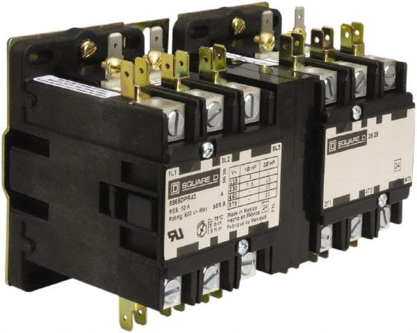 Square D - 3 Pole, 40 Amp Inductive Load, 110 Coil VAC at 50 Hz and 120 Coil VAC at 60 Hz, Reversible Definite Purpose Contactor - Exact Industrial Supply