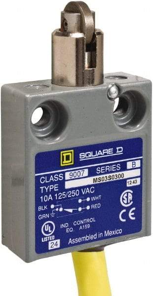 Square D - SPDT, NC/NO, 240 VAC, Prewired Terminal, Roller Plunger Actuator, General Purpose Limit Switch - 1, 2, 4, 6, 6P NEMA Rating, IP67 IPR Rating, 80 Ounce Operating Force - Americas Tooling