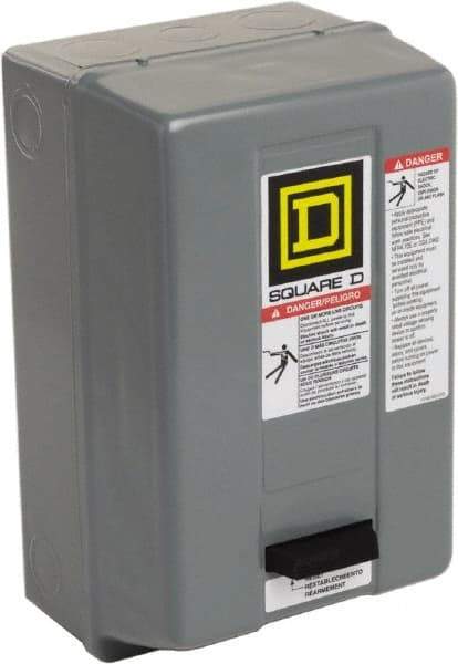 Square D - 110 Coil VAC at 50 Hz, 120 Coil VAC at 60 Hz, 27 Amp, NEMA Size 1, Nonreversible Enclosed Enclosure NEMA Motor Starter - 10 hp at 1 Phase, 1 Enclosure Rating - Americas Tooling