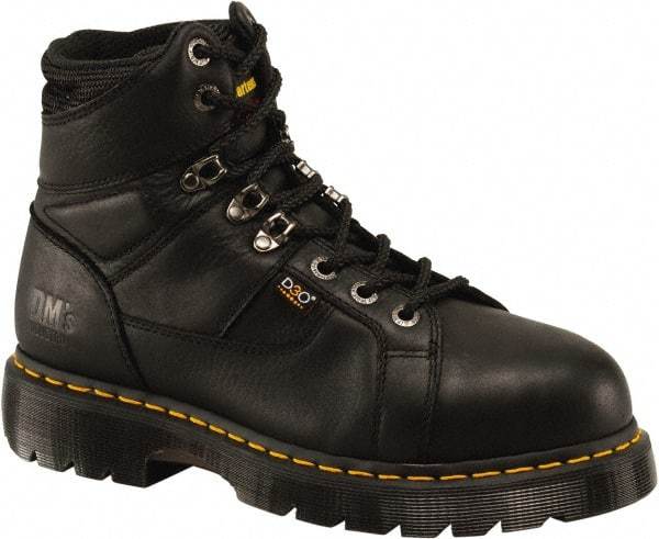 Dr. Martens - Men's Size 7 Wide Width Steel Work Boot - Black, Leather Upper, PVC Outsole, 7" High, Hot Weather, Non-Slip, Electrostatic Dissipative (ESD) - Americas Tooling