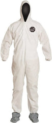 Disposable Coveralls: Size Medium, Film Laminate, Zipper Closure White, Sewn Seam, Elastic Cuff, Elastic Ankle, ISO Non-Cleanroom Class