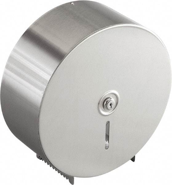 Bobrick - Jumbo Single Roll Stainless Steel Toilet Tissue Dispenser - 10.63" Wide x 10-5/8" High x 4-1/2" Deep, Silver - Americas Tooling