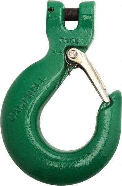 Campbell - 3/8" Chain Diam, 100 Chain Grade Clevis Hook - 8,800 Lb Capacity, 1/2" ID, 1/2" Pin Diam, 1-15/32" Hook Throat - Americas Tooling