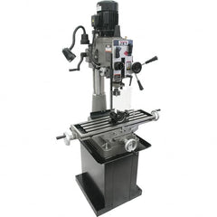 Jet - 1 Phase, 20-1/2" Swing, Geared Head Mill Drill Combination - 32-1/4" Table Length x 9-1/2" Table Width, 20-1/2" Longitudinal Travel, 8-1/4" Cross Travel, 6 Spindle Speeds, 1.5 hp, 115/230 Volts - Americas Tooling