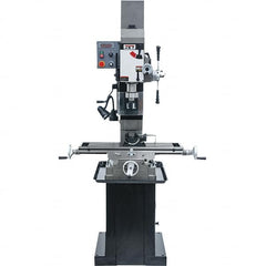 Jet - 1 Phase, 19-11/16" Swing, Geared Head Mill Drill Combination - 32-1/4" Table Length x 9-1/2" Table Width, 20-1/2" Longitudinal Travel, 8-1/4" Cross Travel, Variable Spindle Speeds, 1.5 hp, 115/230 Volts - Americas Tooling