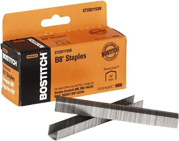 Stanley Bostitch - 0.38" Leg Length, Steel Standard Staples - 45 Sheet Capacity, For Use with Bostitch B8 Staplers - Americas Tooling