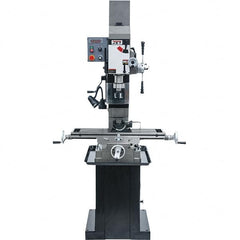 Jet - 3 Phase, 19-11/16" Swing, Geared Head Mill Drill Combination - 32-1/4" Table Length x 9-1/2" Table Width, 20-1/2" Longitudinal Travel, 8-1/4" Cross Travel, Variable Spindle Speeds, 1.5 hp, 230 Volts - Americas Tooling