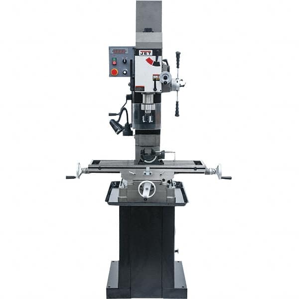 Jet - 3 Phase, 19-11/16" Swing, Geared Head Mill Drill Combination - 32-1/4" Table Length x 9-1/2" Table Width, 20-1/2" Longitudinal Travel, 8-1/4" Cross Travel, Variable Spindle Speeds, 1.5 hp, 230 Volts - Americas Tooling