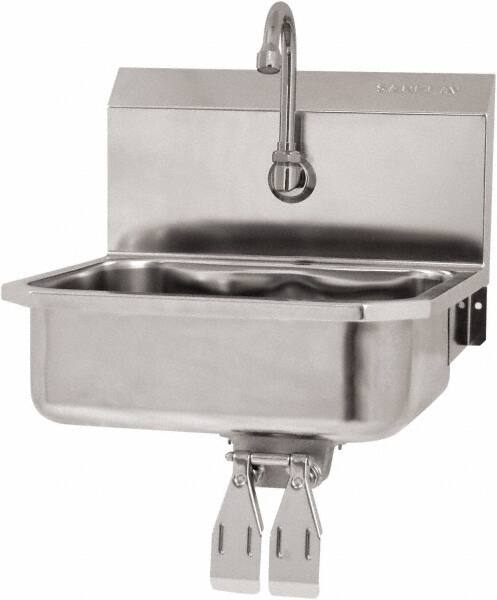 SANI-LAV - 14" Long x 11" Wide Inside, 1 Compartment, Grade 304 Stainless Steel Hand Sink Wall Mount with Double Knee Valve - 18 Gauge, 16" Long x 15-1/4" Wide x 16" High Outside, 5" Deep - Americas Tooling