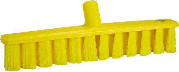 Vikan - 15.25" Fine Particle Polyester Push Broom - 1-7/8" Bristle Length, Plastic Block, European Threaded Handle Connection, Handle Sold Separately - Americas Tooling