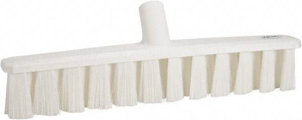 Vikan - 15.25" Fine Particle Polyester Push Broom - 1-7/8" Bristle Length, Plastic Block, European Threaded Handle Connection, Handle Sold Separately - Americas Tooling