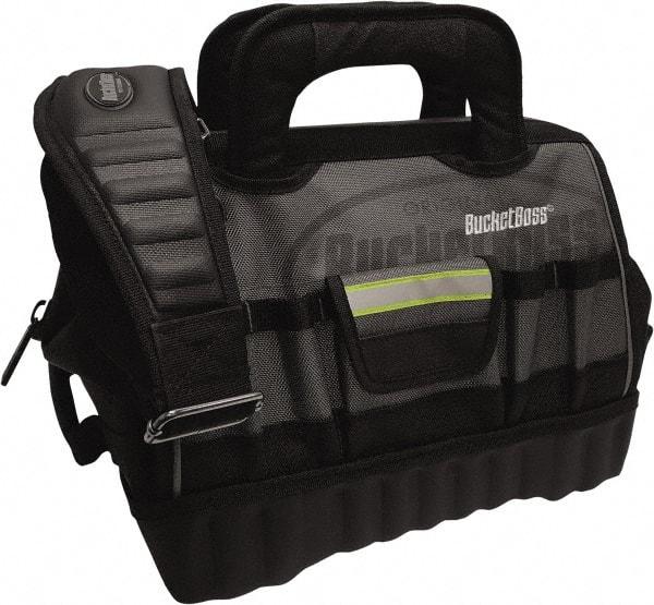 Bucket Boss - 14 Pocket Gray & Black Polyester Tool Bag - 14" Wide x 10" Deep x 11" High - Americas Tooling