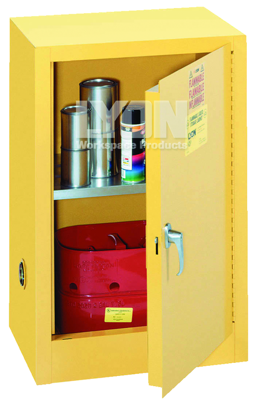 Compact Storage Cabinet - #5473 - 23-1/4 x 18 x 35" - 12 Gallon - w/one shelf, 1-door manual close - Yellow Only - Americas Tooling