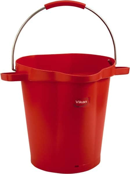 Vikan - 5 Gal, 18" High, Polypropylene Round Red Single Pail with Pour Spout - Handle Included, 15.4mm Top Length x 18.9" Top Width x 18.9" Top Diam - Americas Tooling