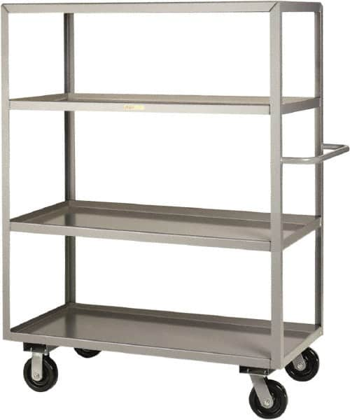 Little Giant - 3,600 Lb Capacity, 4 Shelf, Steel Shelf Truck - 65-1/2" Long x 30" Wide x 65" High, 6" Diam Phenolic Wheels - Americas Tooling