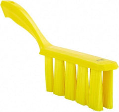 Vikan - 3.9" Bristle Length, Polyester Cleaning & Finishing Brush - 3" Long x 6-1/2" Wide Head, 13" OAL, Easy Grip Handle, Yellow, Polypropylene Block - Americas Tooling