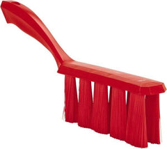 Vikan - 3.9" Bristle Length, Polyester Cleaning & Finishing Brush - 3" Long x 6-1/2" Wide Head, 13" OAL, Easy Grip Handle, Red, Polypropylene Block - Americas Tooling