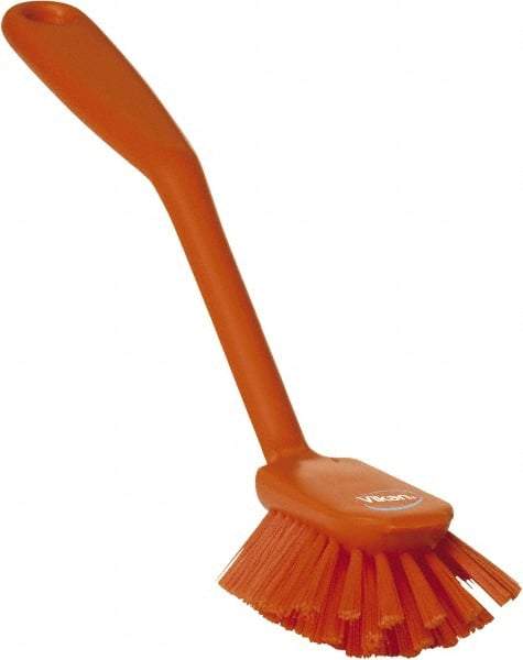 Vikan - 2.4" Bristle Length, Polyester Cleaning & Finishing Brush - 2-1/2" Long x 2.4" Wide Head, 10.8" OAL, Easy Grip Handle, Orange, Polypropylene Block - Americas Tooling