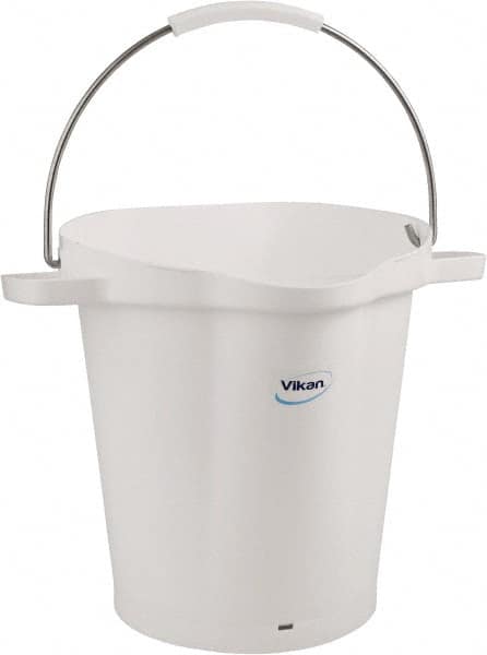 Vikan - 5 Gal, 18" High, Polypropylene Round White Single Pail with Pour Spout - Handle Included, 15.4mm Top Length x 18.9" Top Width x 18.9" Top Diam - Americas Tooling