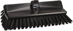 Vikan - 3.9" Bristle Length, Polyester Scrub Brush - 5-1/2" Wide Head, 3.9" OAL, European Threaded Handle, Black, Polypropylene Block - Americas Tooling