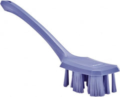 Vikan - 2-3/4" Bristle Length, Polyester Scrub Brush - 12" Long x 2-7/8" Wide Head, 15-1/2" OAL, Long Handle, Purple, Polypropylene Block - Americas Tooling