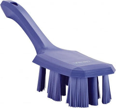 Vikan - 2-3/4" Bristle Length, Polyester Scrub Brush - 8" Long x 2-7/8" Wide Head, 10" OAL, Short Handle, Purple, Polypropylene Block - Americas Tooling