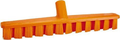 Vikan - 1-7/8" Bristle Length, Polyester Deck Scrub Brush - 1-7/8" Wide Head, 15-1/4" OAL, European Threaded Handle, Orange, Polypropylene Block - Americas Tooling