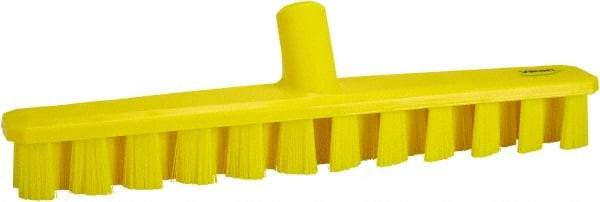 Vikan - 1-7/8" Bristle Length, Polyester Deck Scrub Brush - 1-7/8" Wide Head, 15-1/4" OAL, European Threaded Handle, Yellow, Polypropylene Block - Americas Tooling