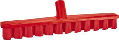 Vikan - 1-7/8" Bristle Length, Polyester Deck Scrub Brush - 1-7/8" Wide Head, 15-1/4" OAL, European Threaded Handle, Red, Polypropylene Block - Americas Tooling