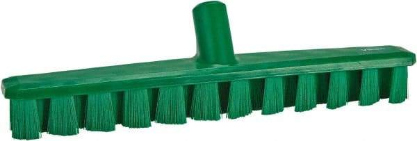 Vikan - 1-7/8" Bristle Length, Polyester Deck Scrub Brush - 1-7/8" Wide Head, 15-1/4" OAL, European Threaded Handle, Green, Polypropylene Block - Americas Tooling