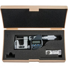 Mitutoyo - 0 to 1" Range, 0.00005" Resolution, Interchangeable Anvil Type Throat IP65 Electronic Outside Micrometer - 0.0002" Accuracy, Friction Thimble, Carbide-Tipped Face, SR44 Battery - Americas Tooling