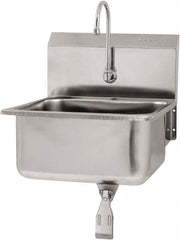 SANI-LAV - 19" Long x 16" Wide Inside, 1 Compartment, Grade 304 Stainless Steel Hand Sink Wall Mount with Single Knee Valve - 18 Gauge, 21" Long x 20" Wide x 24" High Outside, 10" Deep - Americas Tooling