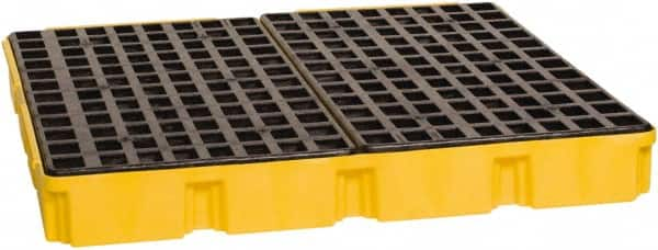 Eagle - 61 Gal Sump, 10,000 Lb Capacity, 4 Drum, Polyethylene Platform - 52-1/2" Long x 51-1/2" Wide x 6-1/2" High, Yellow, Liftable Fork, Low Profile, Vertical, 2 x 2 Drum Configuration - Americas Tooling