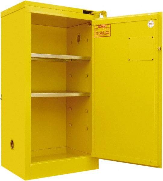 Securall Cabinets - 2 Door, 2 Shelf, Yellow Steel Standard Safety Cabinet for Flammable and Combustible Liquids - 46" High x 24" Wide x 18" Deep, Self Closing Door, 3 Point Key Lock, 20 Gal Capacity - Americas Tooling