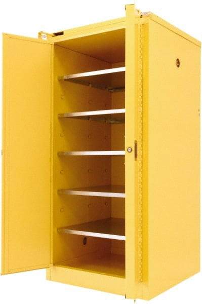 Securall Cabinets - 2 Door, 5 Shelf, Yellow Steel Standard Safety Cabinet for Flammable and Combustible Liquids - 67" High x 31" Wide x 31" Deep, Self Closing Door, 3 Point Key Lock, 120 Gal Capacity - Americas Tooling