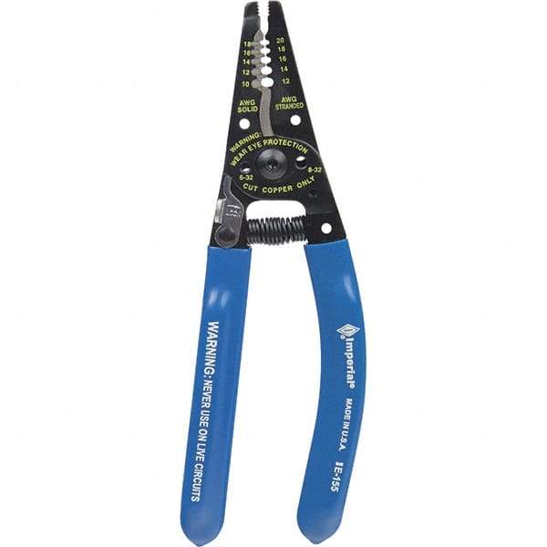 Imperial - 10 AWG to 20 AWG Solid, 22 AWG Stranded Capacity Wire Stripper/Cutter - 7-1/4" OAL, Hardened Steel with Cushion Grip Handle - Americas Tooling