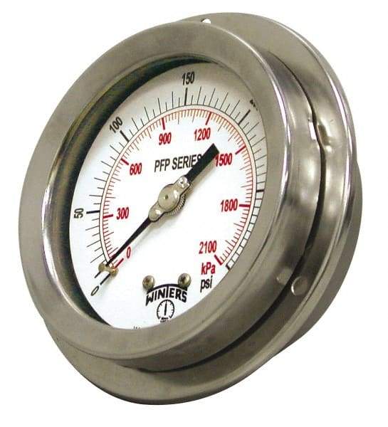 Winters - 2-1/2" Dial, 1/4 Thread, 0-30 Scale Range, Pressure Gauge - Front Flange Panel Mount, Center Back Connection Mount, Accurate to 1.6% of Scale - Americas Tooling