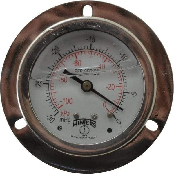 Winters - 2-1/2" Dial, 1/4 Thread, 30 Scale Range, Pressure Gauge - Front Flange Panel Mount, Center Back Connection Mount, Accurate to 1.6% of Scale - Americas Tooling